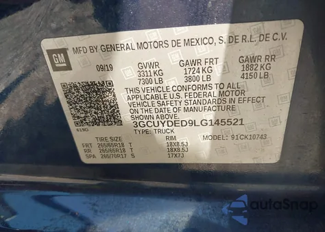 2020 Chevrolet Silverado 1500 4Wd Standard Bed Lt из США, поврежденный, VIN 3GCUYDED9LG145521